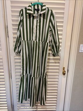 rachel zoe green and white dress Rachel Zoe Blue Floral & Green Fern Print White Midi Dress Size 10